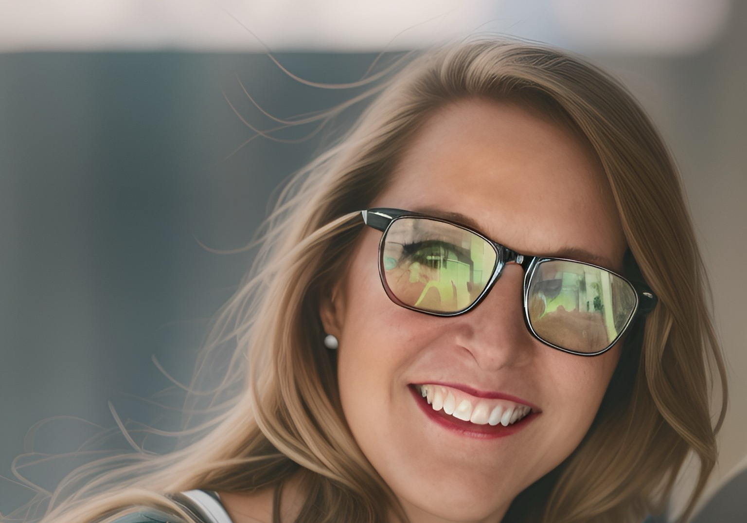 A woman with sunglasses on smiling for the camera.